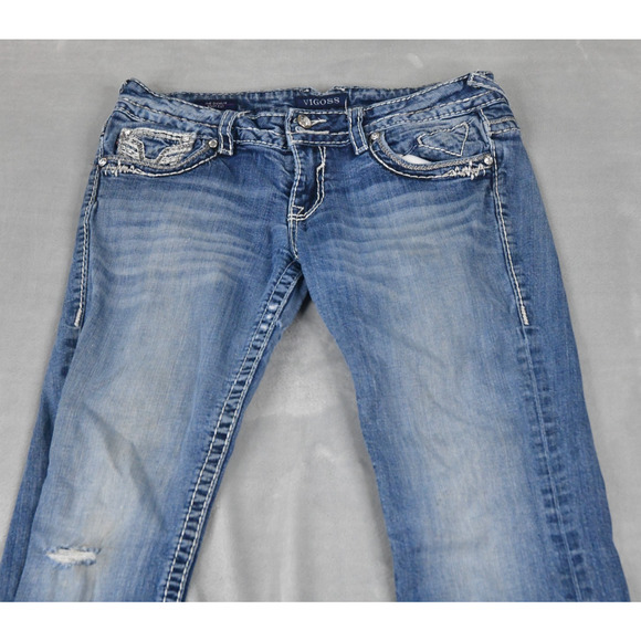 VIGOSS Jeans Womens 9/10 (31x31) The Dublin Bootcut Rhine Stones Blue Denim - Picture 5 of 12